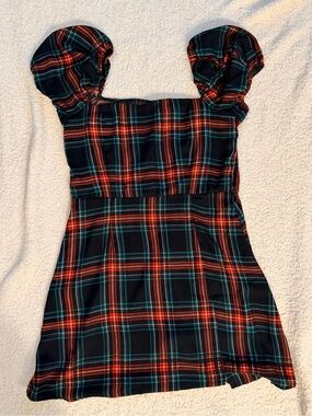 Francesca's Black Plaid Dress with Red & Teal Accents
